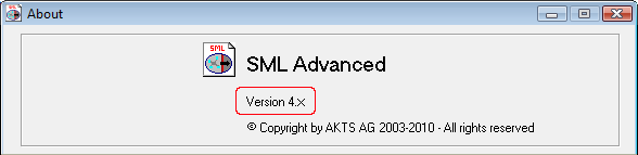 AKTS-SML About Window, Software Version