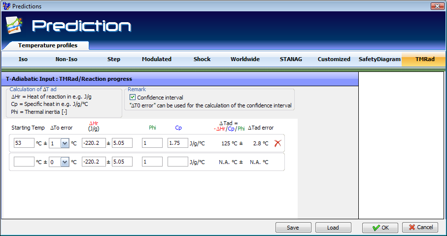 Predictions window, TMRad tab