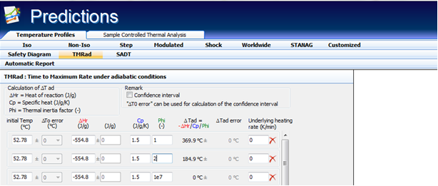 Predictions window, TMRad tab