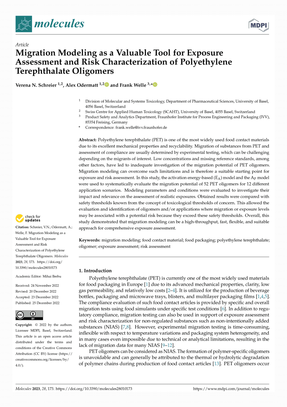 Migration Modeling as a Valuable Tool for Exposure Assessment and Risk