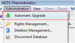 AKTS-Thermokinetics automatic upgrade menu