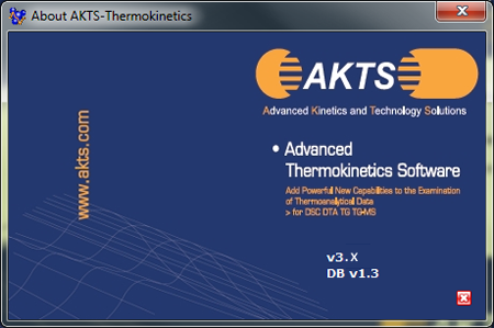 AKTS-Thermokinetics About Window, Software Version